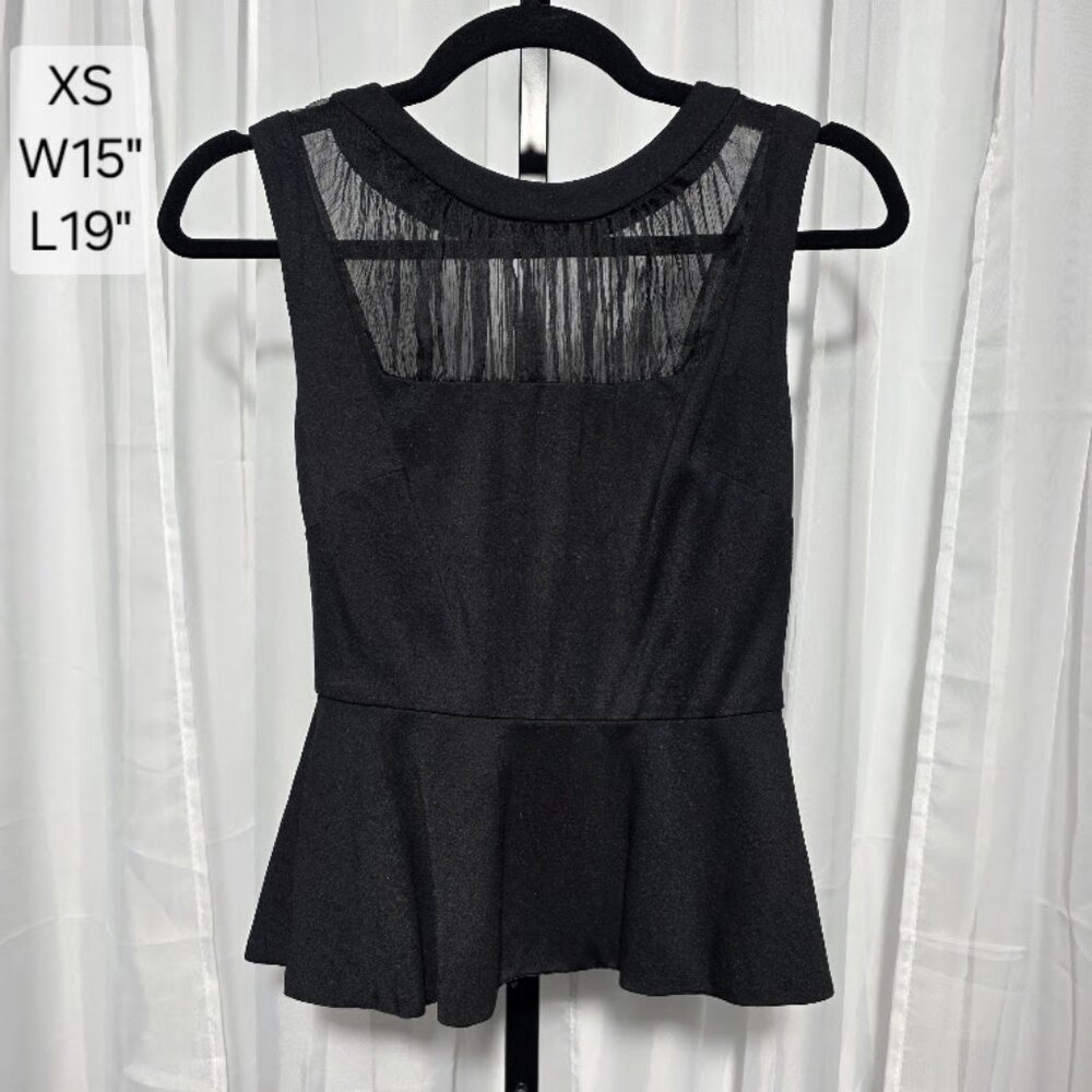 Bebe Black Peplum Top Mesh Illusion Neckline Sleeveless Night Out XS